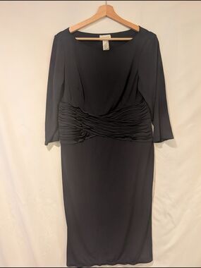 Liz Claiborne Dark Blue Long Sleeve Ruched Waist Dress